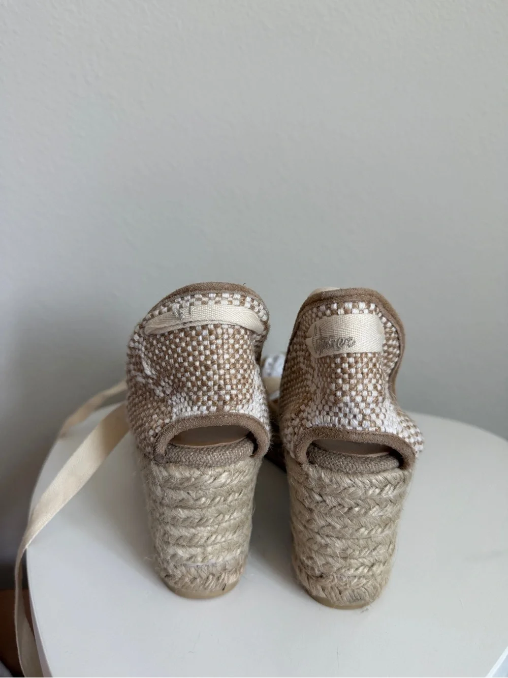 Castaner Beige Canvas Espadrille Ballet Tie Flats